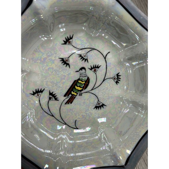 Vintage Porcelain Bowl Dish Floral & Bird Iridescent Opalescent Glaze Japan - Picture 2 of 6